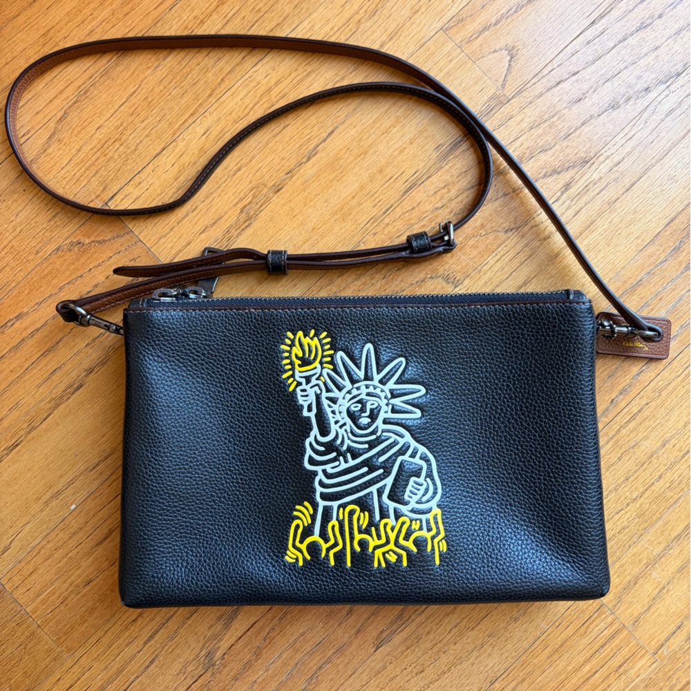 RARE Coach X Keith Haring Black Leather Crossbody Bag